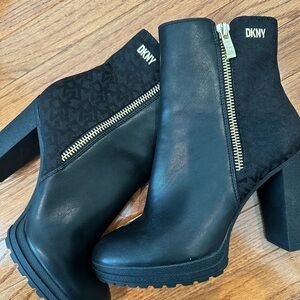 NWOT DKNY Black Ankle Boots with Gold Zipper